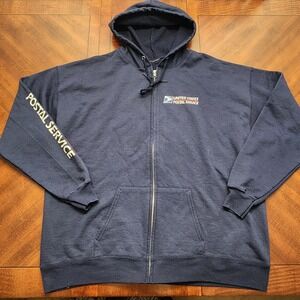 USPS Zip Up Hoodie Mens XL Navy Blue United States Postal Service Logo Sleeve